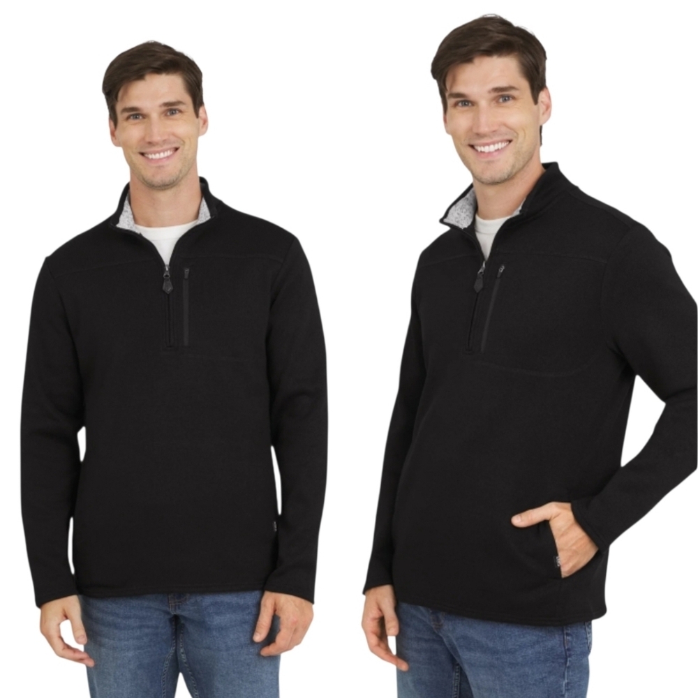 Chaps Sweater Mens Small Black Fleece Pockets Mock Neck Long Sleeve Quarter Zip